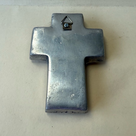 Vintage Blue & White Talavera Mexican Pottery Encased Pewter Wall Hanging Cross - Picture 5 of 8